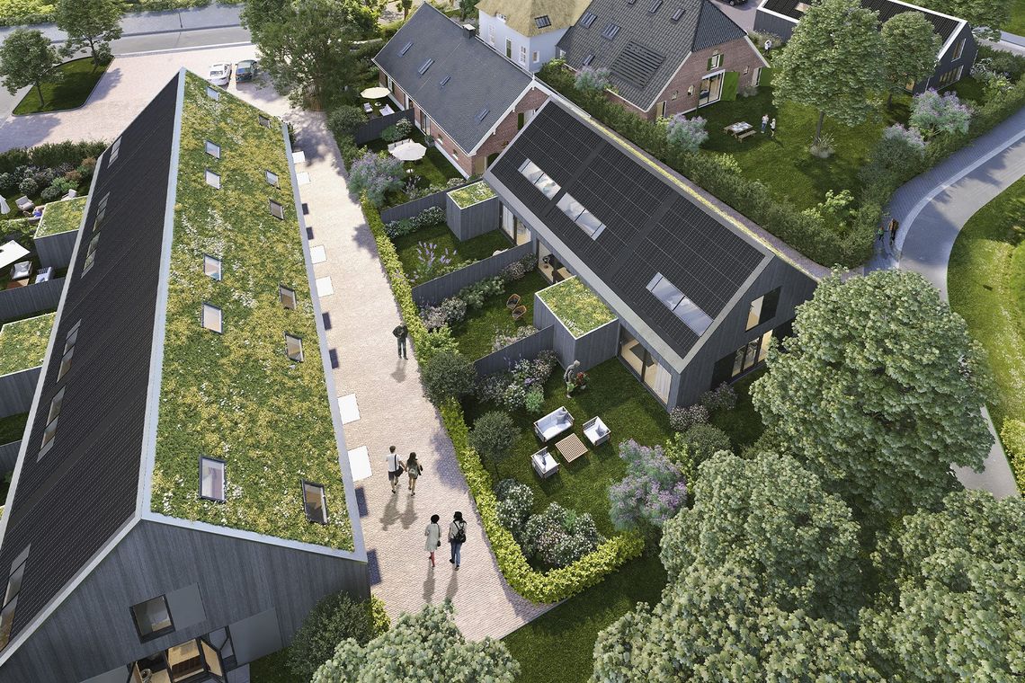 Impressie groendak met Roto ramen