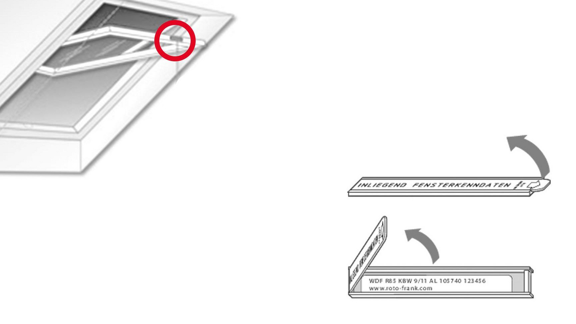 Grafisch voor het lokaliseren van het typeplaatje op het Designo R8-dakvenster
