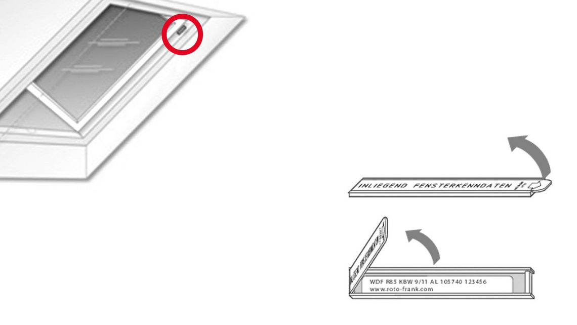 Grafisch voor het lokaliseren van het typeplaatje op de Designo R3-dakuitgang
