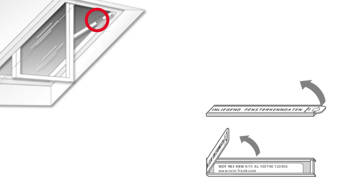 Grafisch voor het lokaliseren van het typeplaatje op het Designo R7-dakvenster